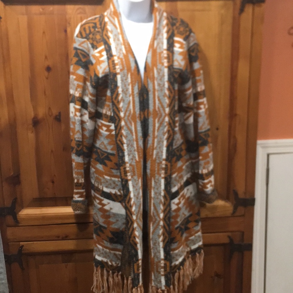 Blue B Collection Long Cardigan Aztec Design, Size Medium